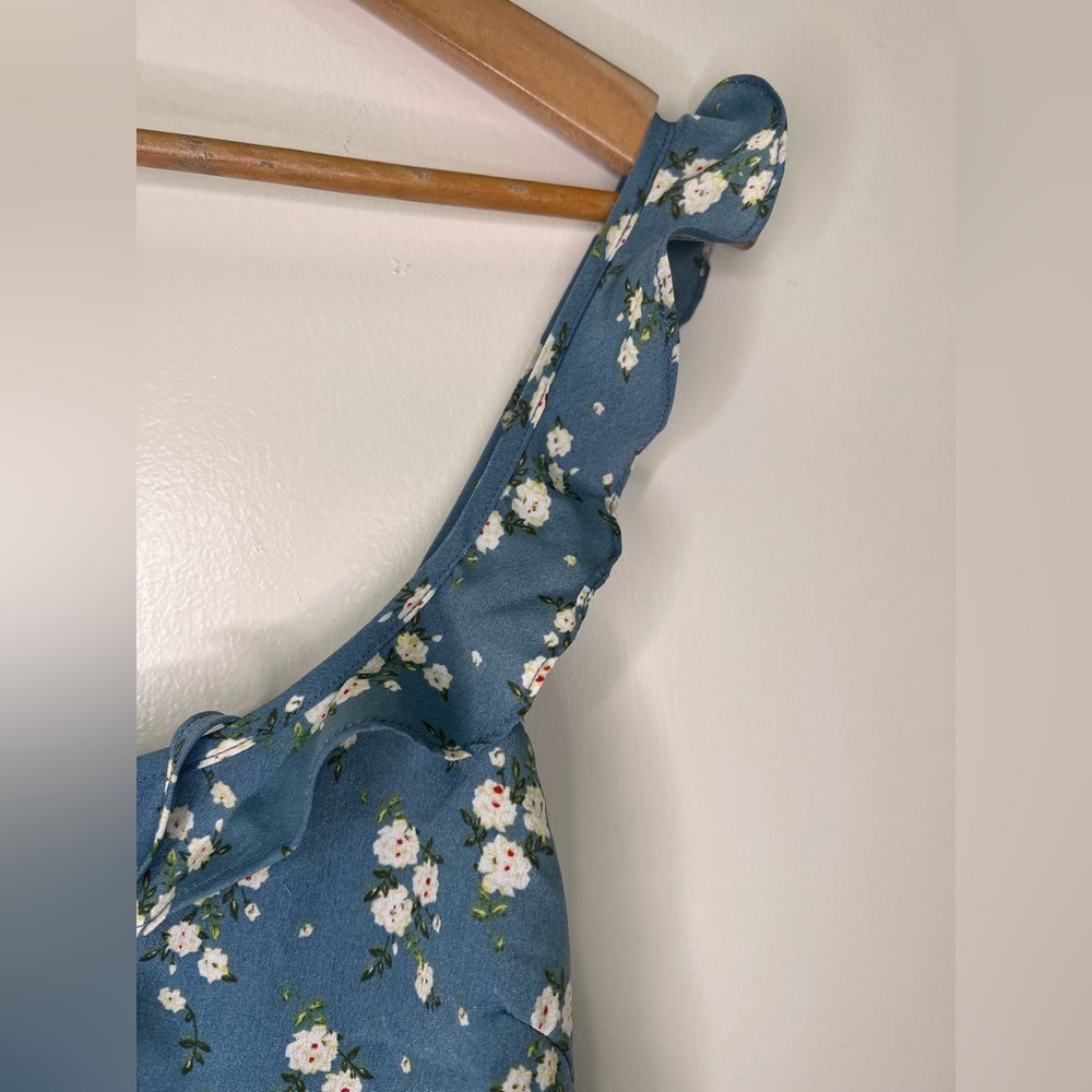 Nasty Gal Blue Floral Mini Dress Cottagecore Ruffle homecoming dress - Picture 4 of 12